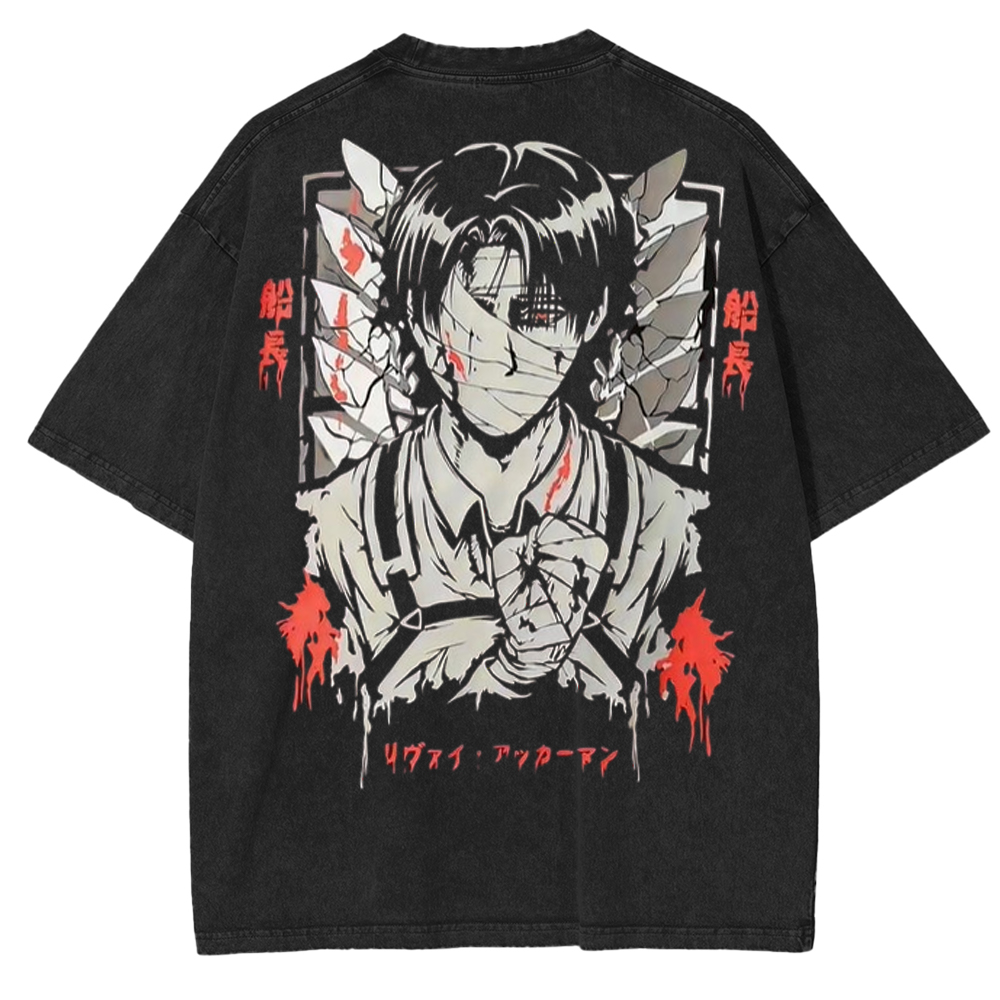 Vintage Levi Bandaged Face Attack on Titan Unisex Washed T-Shirt