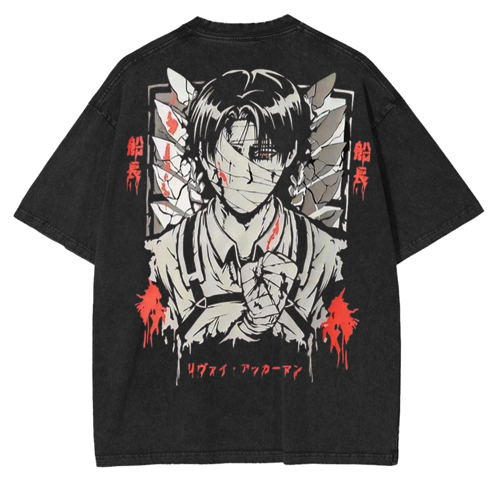 Vintage Levi Bandaged Face Attack on Titan Unisex Washed T-Shirt
