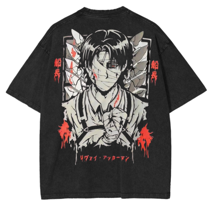 Vintage Levi Bandaged Face Attack on Titan Unisex Washed T-Shirt