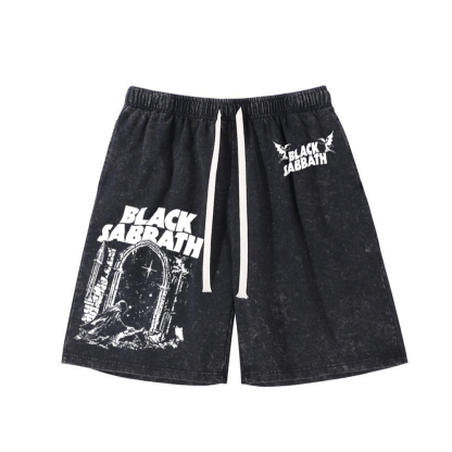 Black Sabbath ��Into The Void�� Washed Shorts Loose Sports Shorts