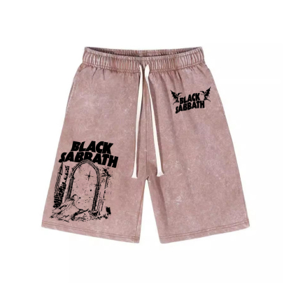 Black Sabbath ��Into The Void�� Washed Shorts Loose Sports Shorts