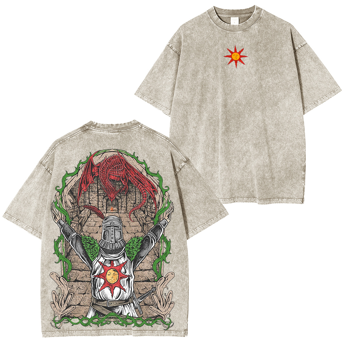 Drippy Souls Solaire of Astora Vintage Unisex Washed  T-shirt