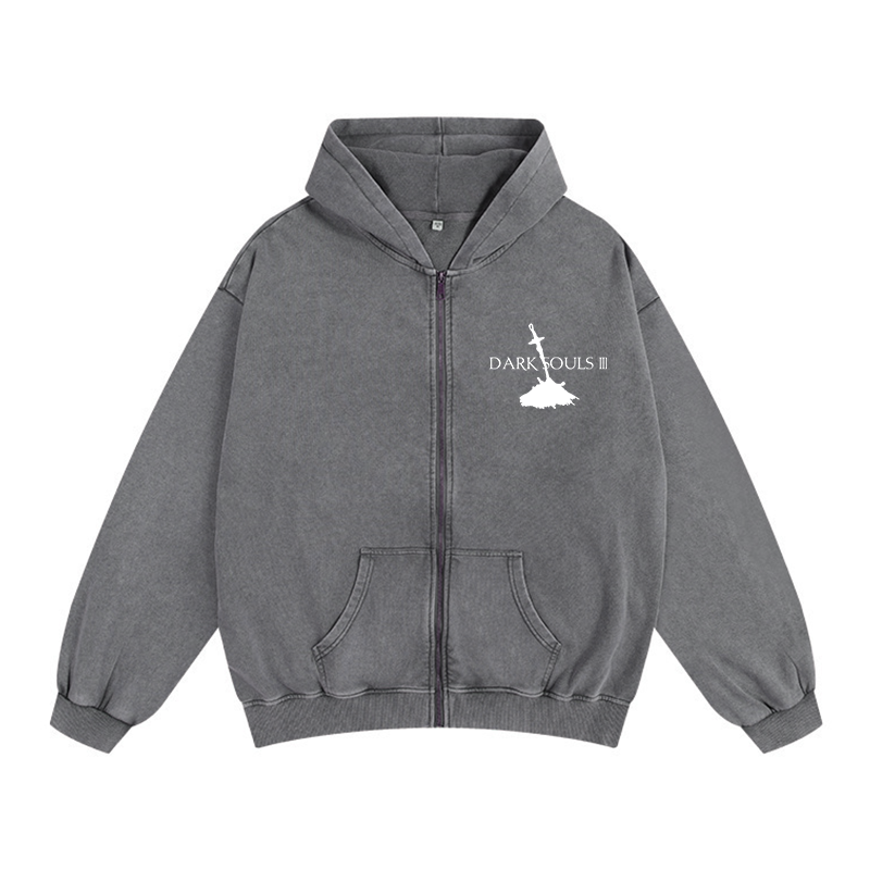 Dark Souls Unisex Washed Zip Up Hoodie