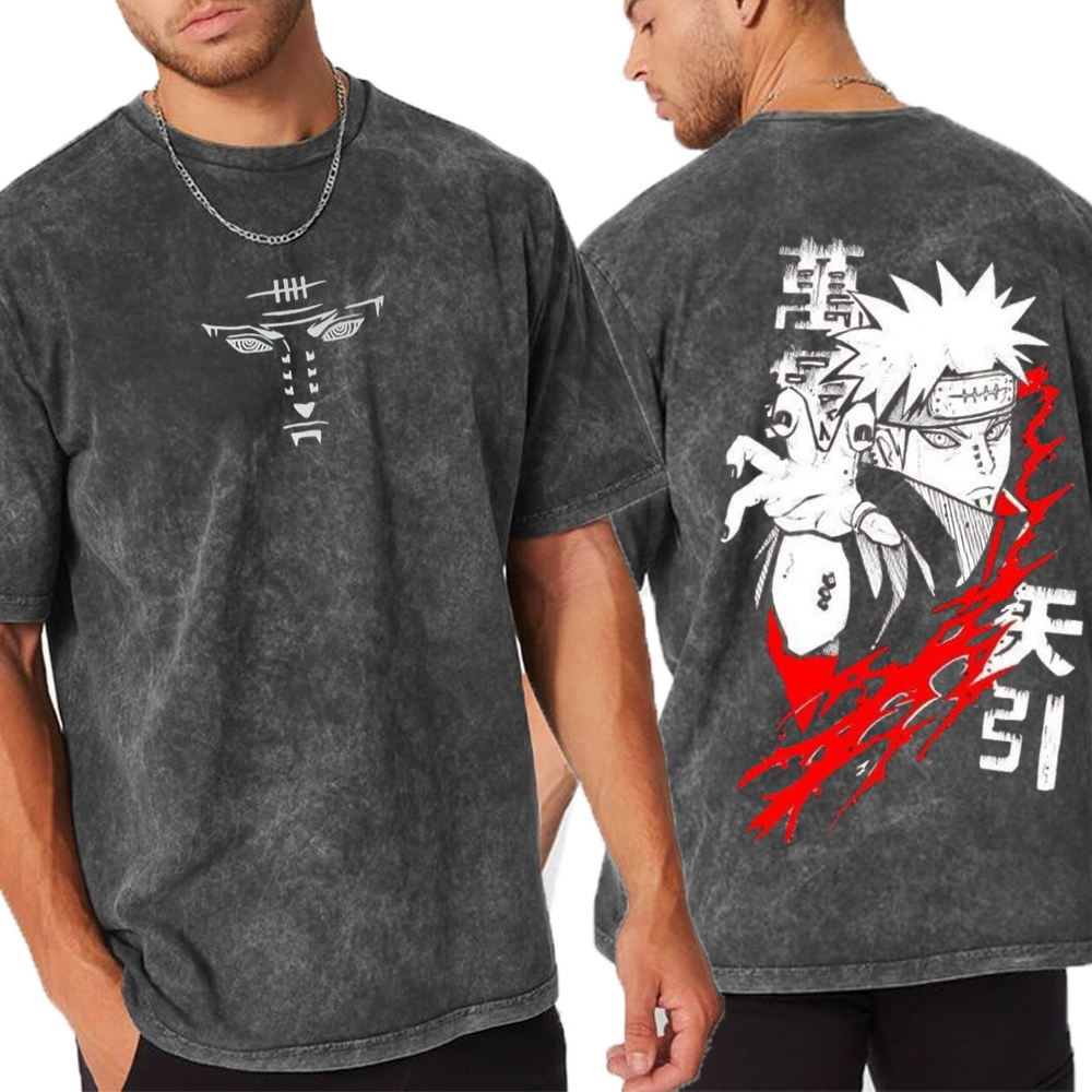 Retro Heavy Limited "Leader Akatsuki" Pain Nagato x Naruto Anime Washed T-Shirt