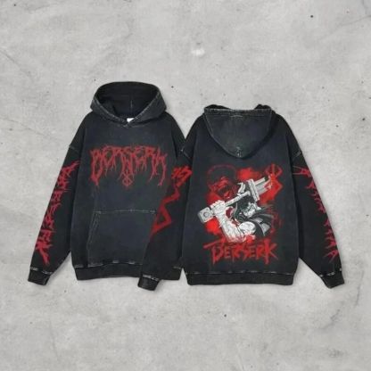 Anime Berserk Retro Washed 2-Sided Vintage Oversized Hoodie