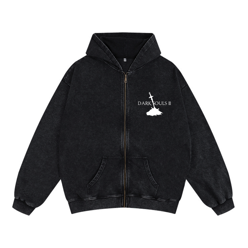 Dark Souls Unisex Washed Zip Up Hoodie