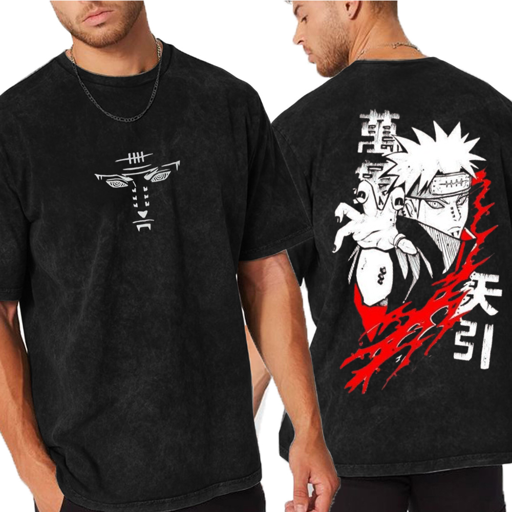 Retro Heavy Limited "Leader Akatsuki" Pain Nagato x Naruto Anime Washed T-Shirt