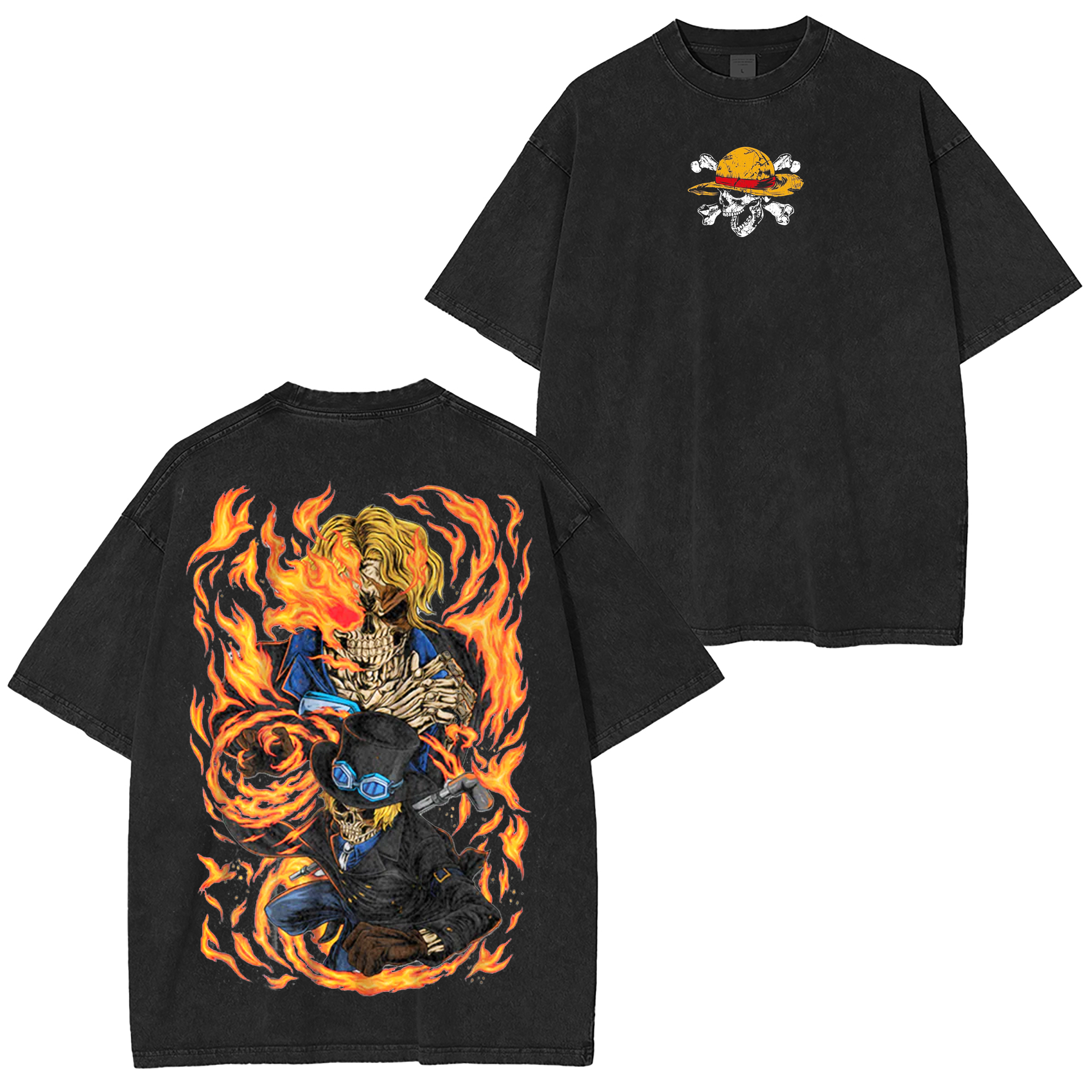 Flame Empero Sabo,One Piece Anime Unisex Washed T-Shirt