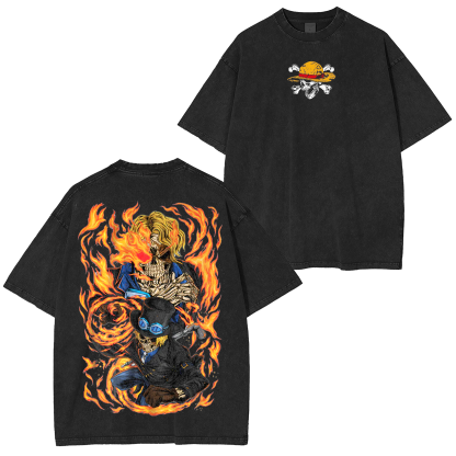 Flame Empero Sabo,One Piece Anime Unisex Washed T-Shirt