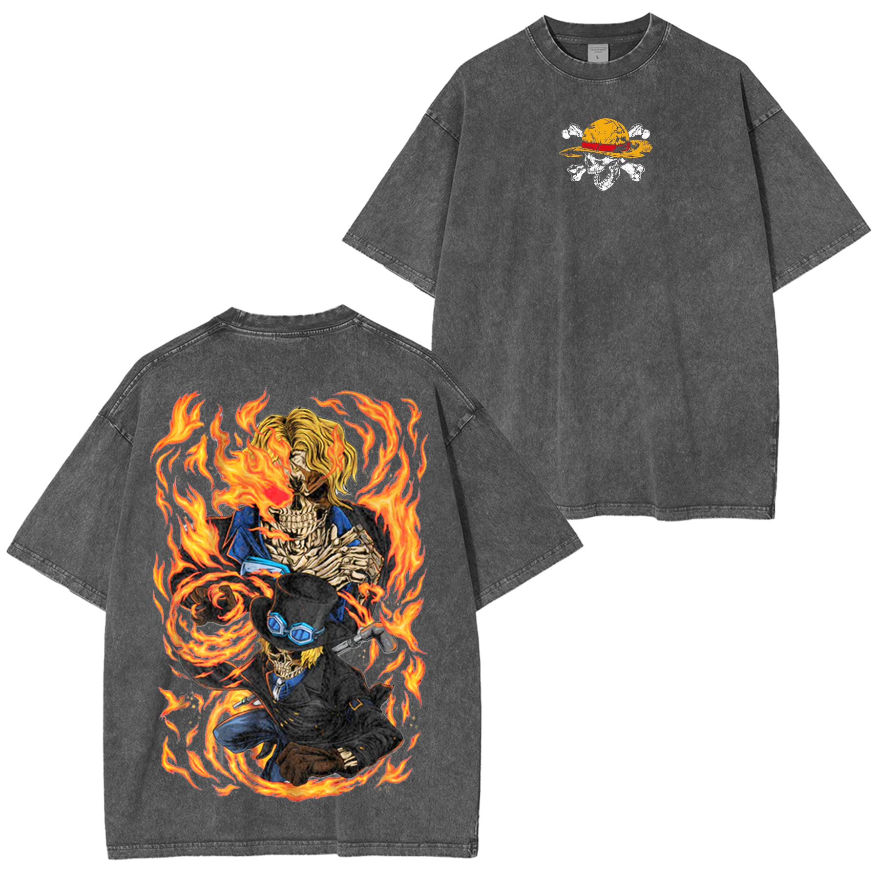 Flame Empero Sabo,One Piece Anime Unisex Washed T-Shirt