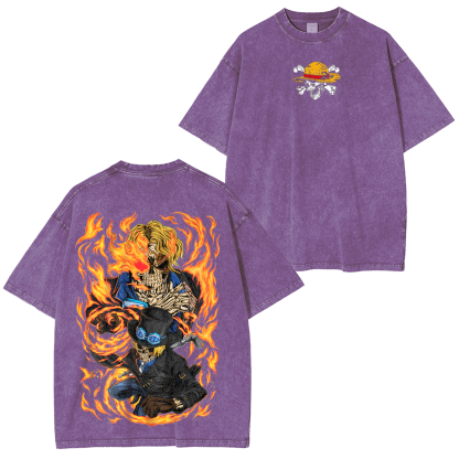 Flame Empero Sabo,One Piece Anime Unisex Washed T-Shirt