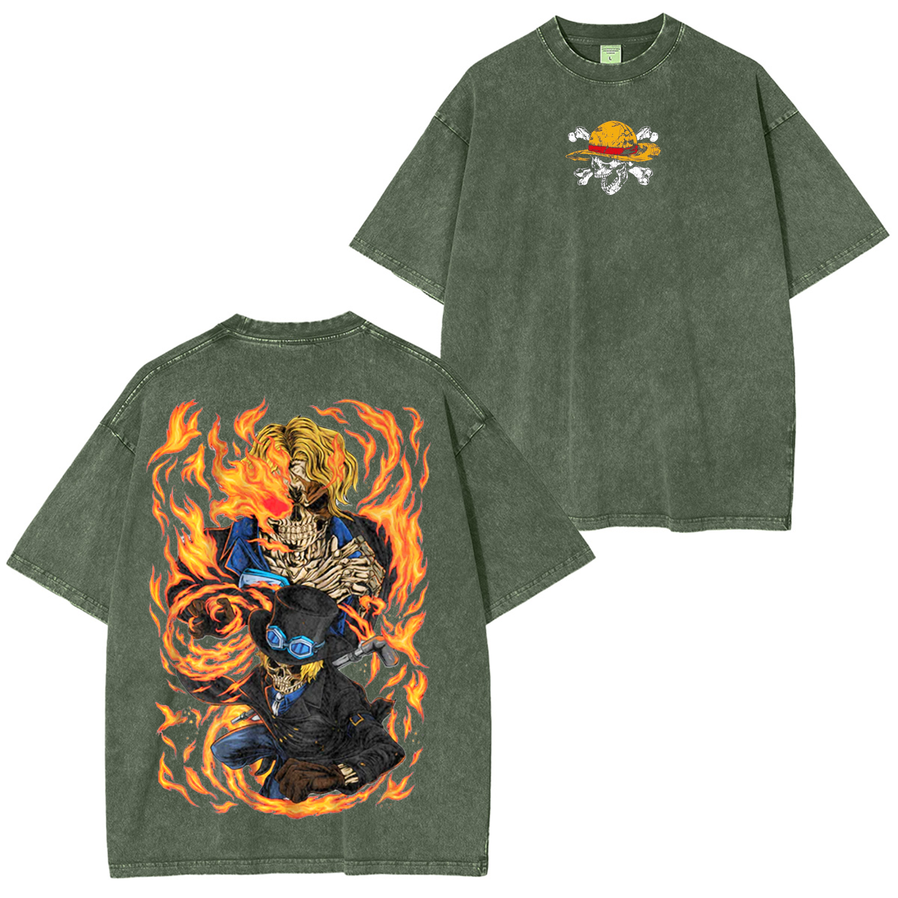 Flame Empero Sabo,One Piece Anime Unisex Washed T-Shirt