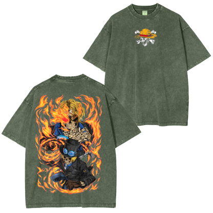 Flame Empero Sabo,One Piece Anime Unisex Washed T-Shirt