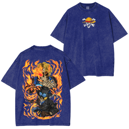 Flame Empero Sabo,One Piece Anime Unisex Washed T-Shirt