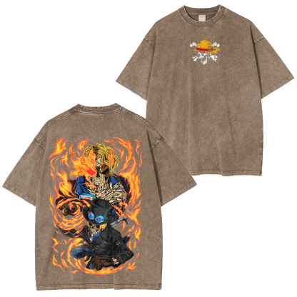 Flame Empero Sabo,One Piece Anime Unisex Washed T-Shirt