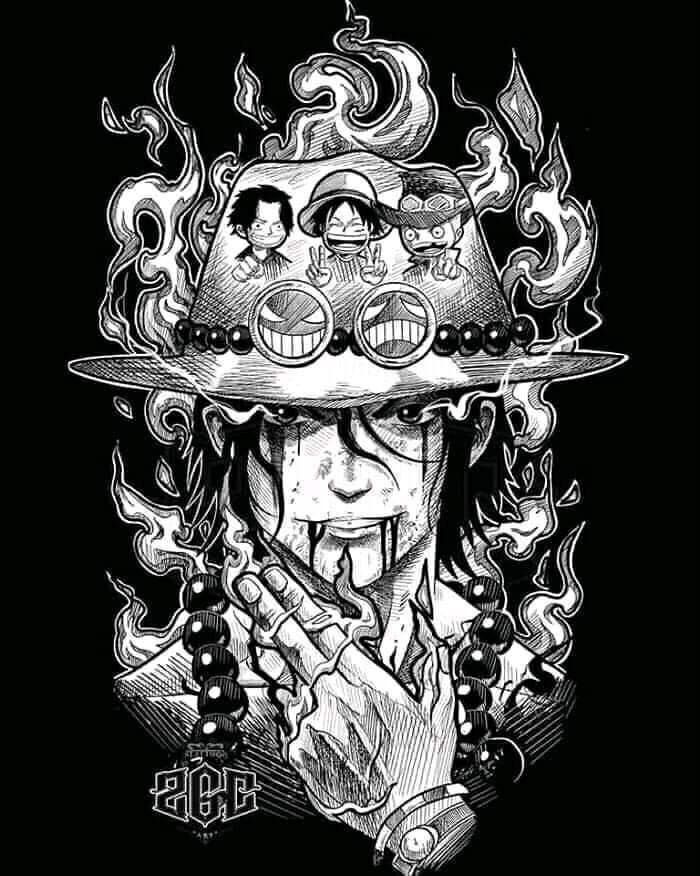 D. Ace x One Piece Anime Double Printed Vintage Unisex Washed T-Shirt