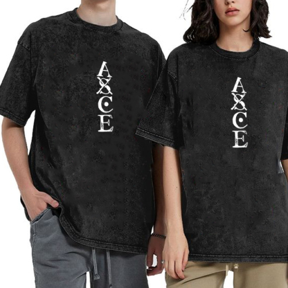D. Ace x One Piece Anime Double Printed Vintage Unisex Washed T-Shirt