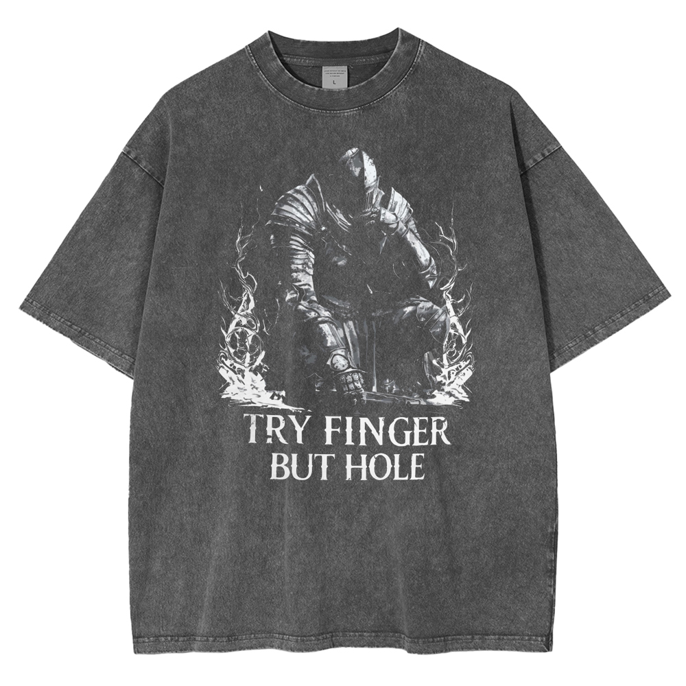 Try Finger But Hole Washed T-Shirt