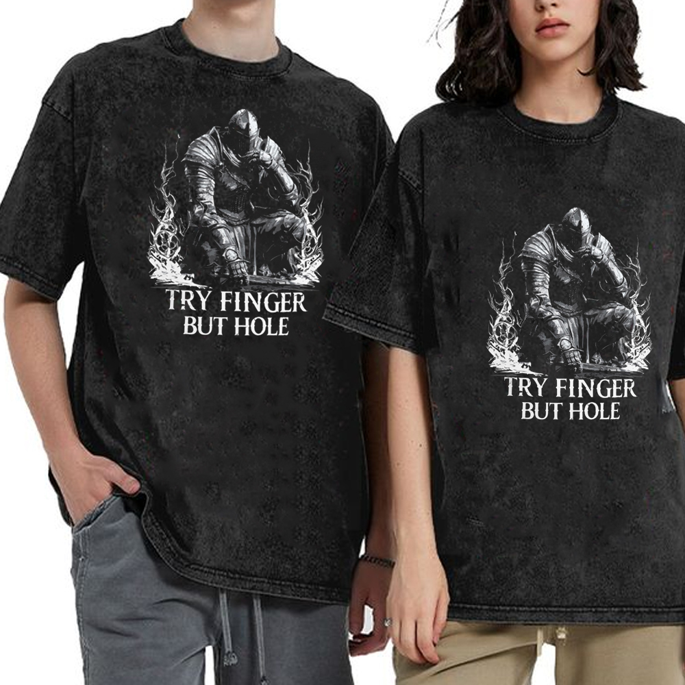 Try Finger But Hole Washed T-Shirt