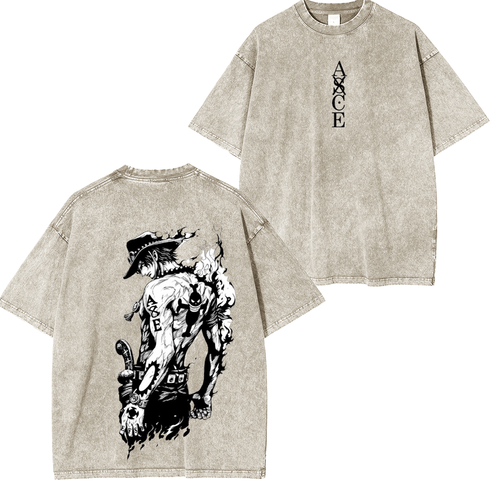 Retro Heavy Portgas D. Ace Unisex Washed T-Shirt
