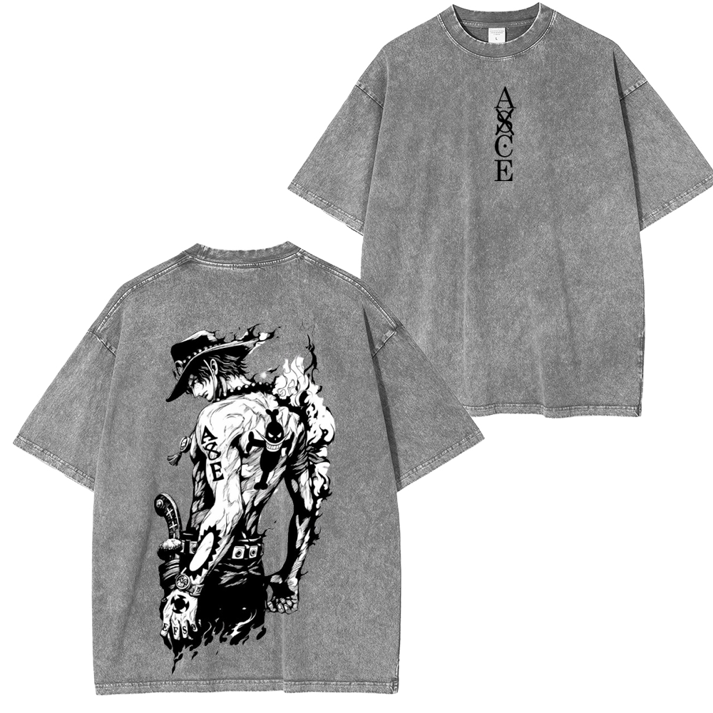Retro Heavy Portgas D. Ace Unisex Washed T-Shirt