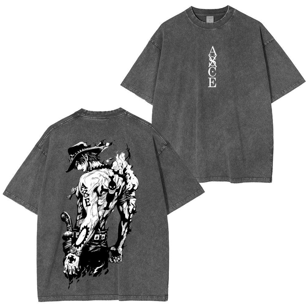 Retro Heavy Portgas D. Ace Unisex Washed T-Shirt