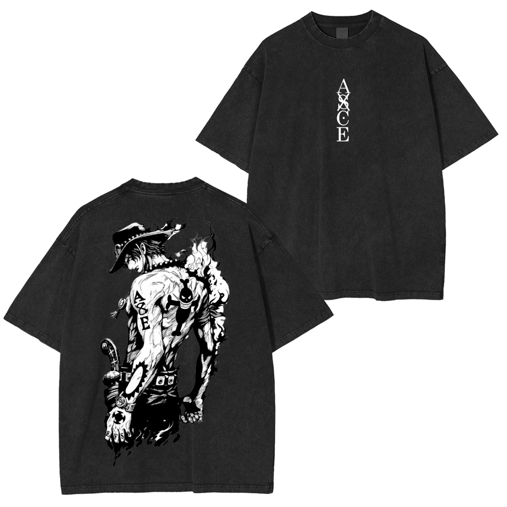 Retro Heavy Portgas D. Ace Unisex Washed T-Shirt