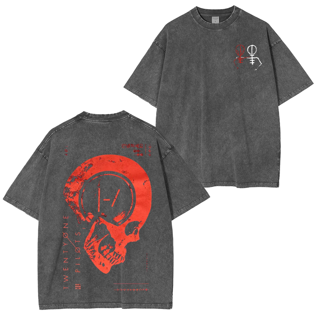 Retro Twentyy One Pilotsss Blurryface Skull Washed Unisex T-Shirt