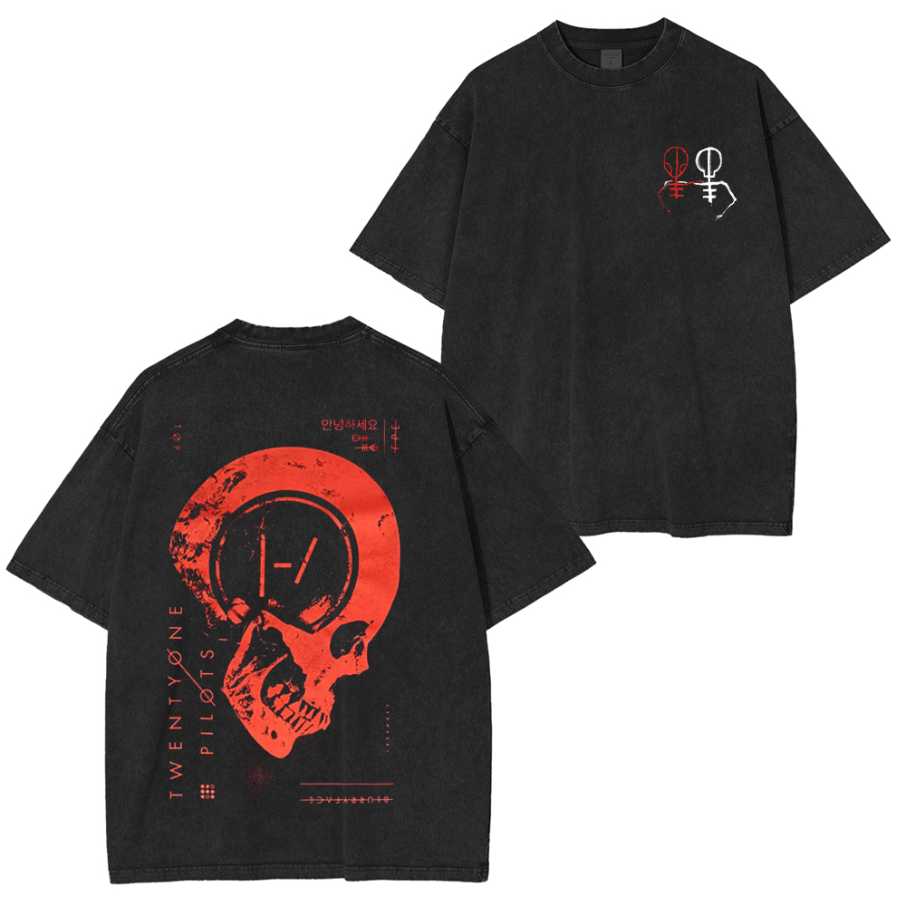 Retro Twentyy One Pilotsss Blurryface Skull Washed Unisex T-Shirt