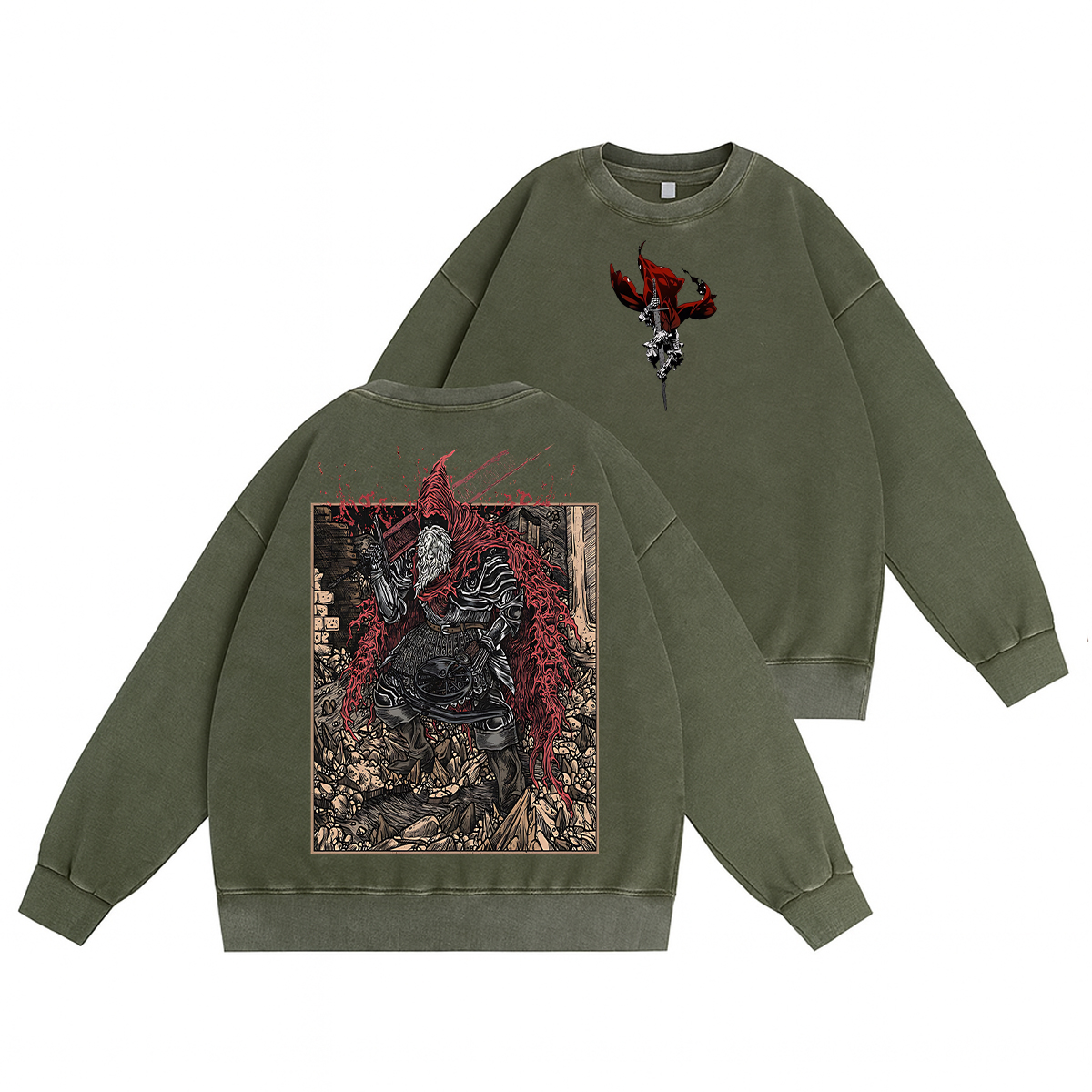 Dark Souls Slave Knight Gael Grim Unisex Washed Crewneck Sweatshirt