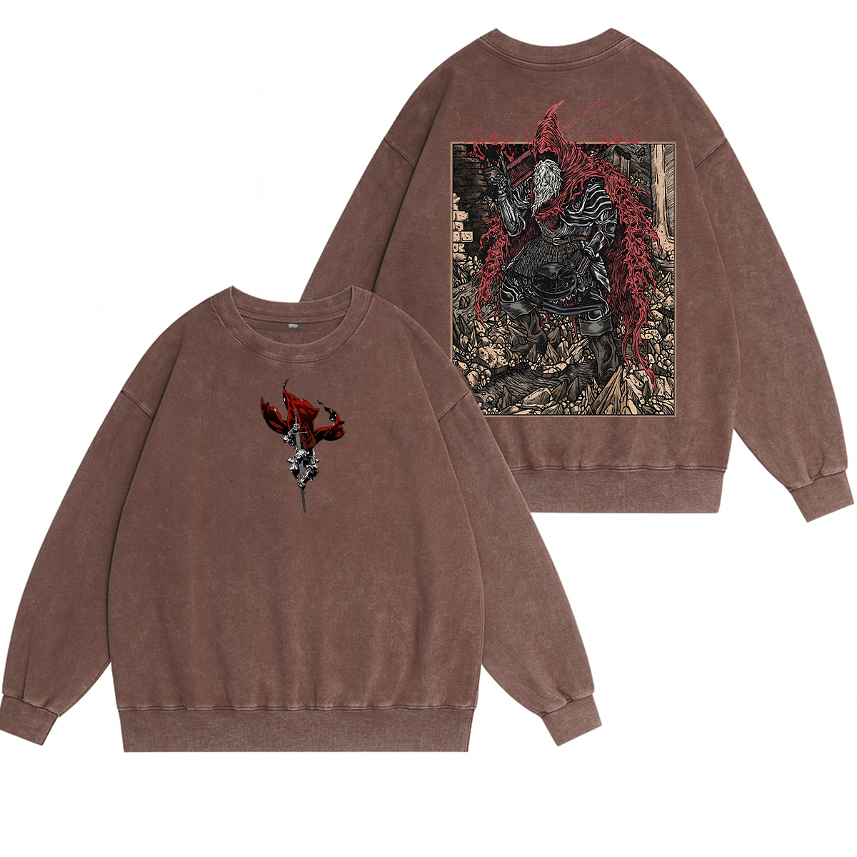 Dark Souls Slave Knight Gael Grim Unisex Washed Crewneck Sweatshirt
