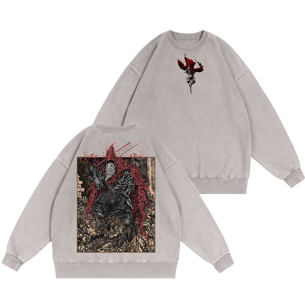 Dark Souls Slave Knight Gael Grim Unisex Washed Crewneck Sweatshirt