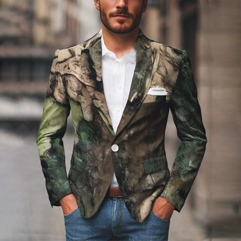 Men's Nature-Inspired Tree Texture Print Blazer