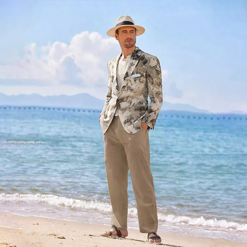 Trendy Men's Wave Camouflage Print Blazer