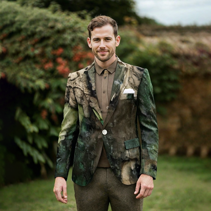 Men's Nature-Inspired Tree Texture Print Blazer