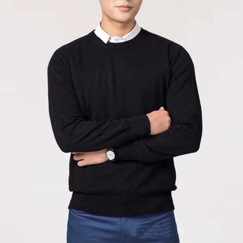 Men's Autumn/Winter New Knit Sweater – Plus Size Crew Neck Pullover, Loose Fit Solid Color Base Layer