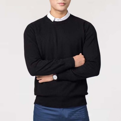 Men's Autumn/Winter New Knit Sweater – Plus Size Crew Neck Pullover, Loose Fit Solid Color Base Layer
