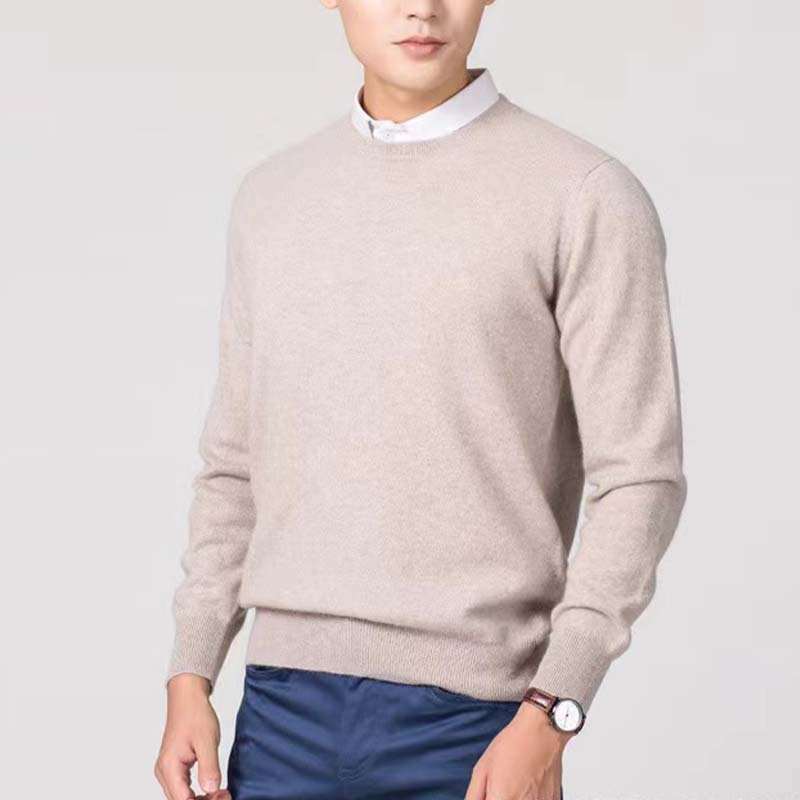Men's Autumn/Winter New Knit Sweater – Plus Size Crew Neck Pullover, Loose Fit Solid Color Base Layer