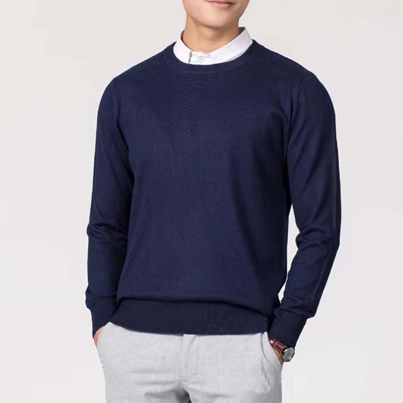 Men's Autumn/Winter New Knit Sweater – Plus Size Crew Neck Pullover, Loose Fit Solid Color Base Layer