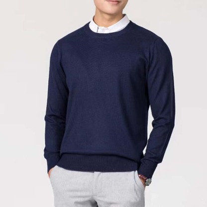Men's Autumn/Winter New Knit Sweater – Plus Size Crew Neck Pullover, Loose Fit Solid Color Base Layer