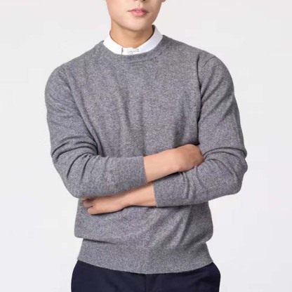 Men's Autumn/Winter New Knit Sweater – Plus Size Crew Neck Pullover, Loose Fit Solid Color Base Layer