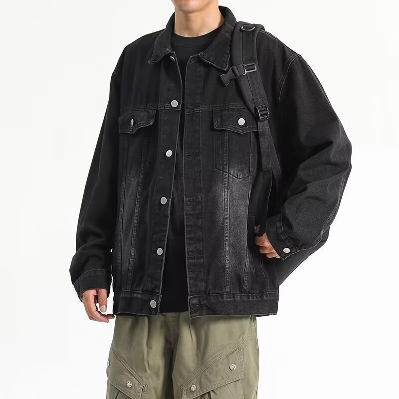 Men's Vintage Denim Jacket – Spring Autumn Casual Workwear Style, Trendy Lapel Design, Rugged Streetwear Outerwear