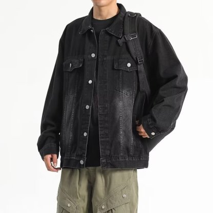 Men's Vintage Denim Jacket – Spring Autumn Casual Workwear Style, Trendy Lapel Design, Rugged Streetwear Outerwear