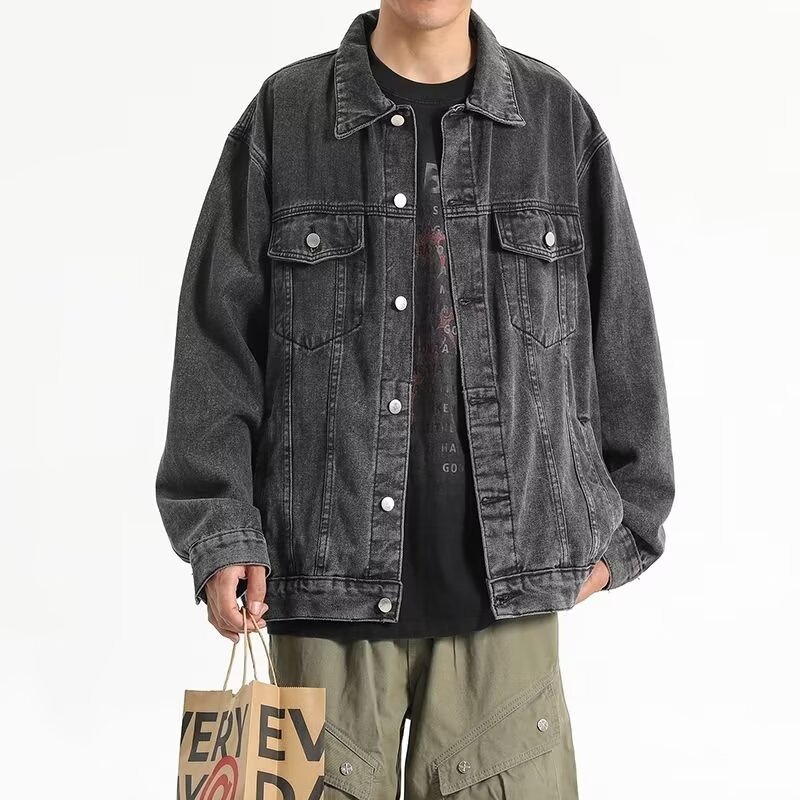 Men's Vintage Denim Jacket – Spring Autumn Casual Workwear Style, Trendy Lapel Design, Rugged Streetwear Outerwear