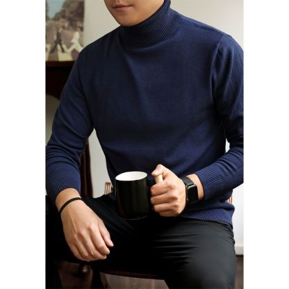 Men's Autumn/Winter Thickened Turtleneck Sweater – Warm Knit Base Layer, Foldable Collar, Machine Washable