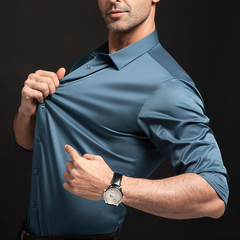 Men's Wrinkle-Resistant Ice Silk Shirt, Luxurious Business Formal Wear, Refreshing And Comfortable