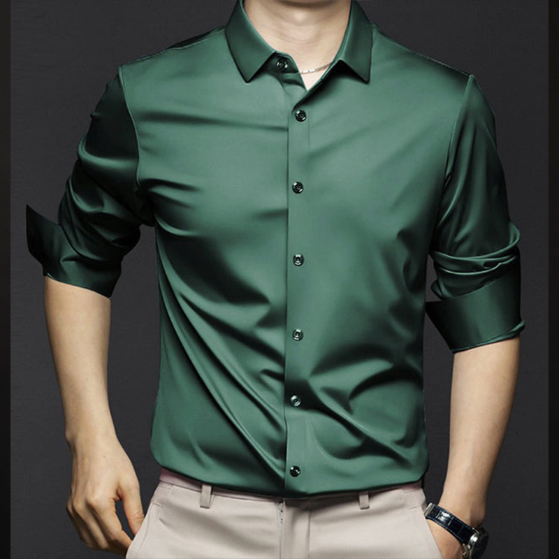 Men's Wrinkle-Resistant Ice Silk Shirt, Luxurious Business Formal Wear, Refreshing And Comfortable