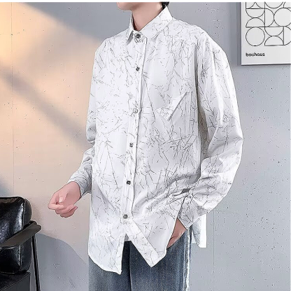 Fall Men's Shirt: Edgy Artistic Print, High - End Versatile Casual Button - Up