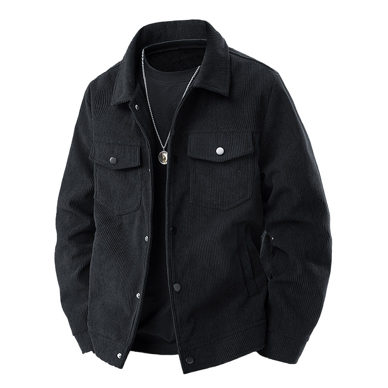 Corduroy Jacket For Men, Spring And Autumn Trendy Versatile Casual Workwear Coat, Stylish And Breathable, Wear-Resistant, Multi-Pocket, Wrinkle-Resistant, Windproof Turn-Down Collar Jacket.