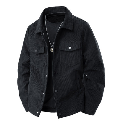 Corduroy Jacket For Men, Spring And Autumn Trendy Versatile Casual Workwear Coat, Stylish And Breathable, Wear-Resistant, Multi-Pocket, Wrinkle-Resistant, Windproof Turn-Down Collar Jacket.